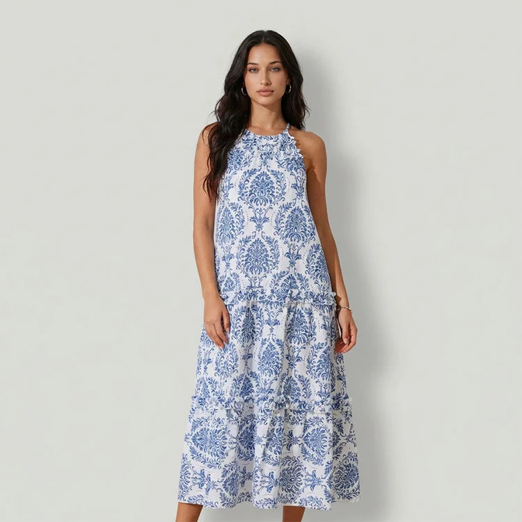Halter Print Vacation Maxi Dress