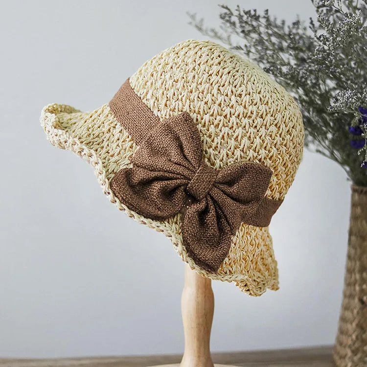 Breathable Handmade Straw Hat with Bow