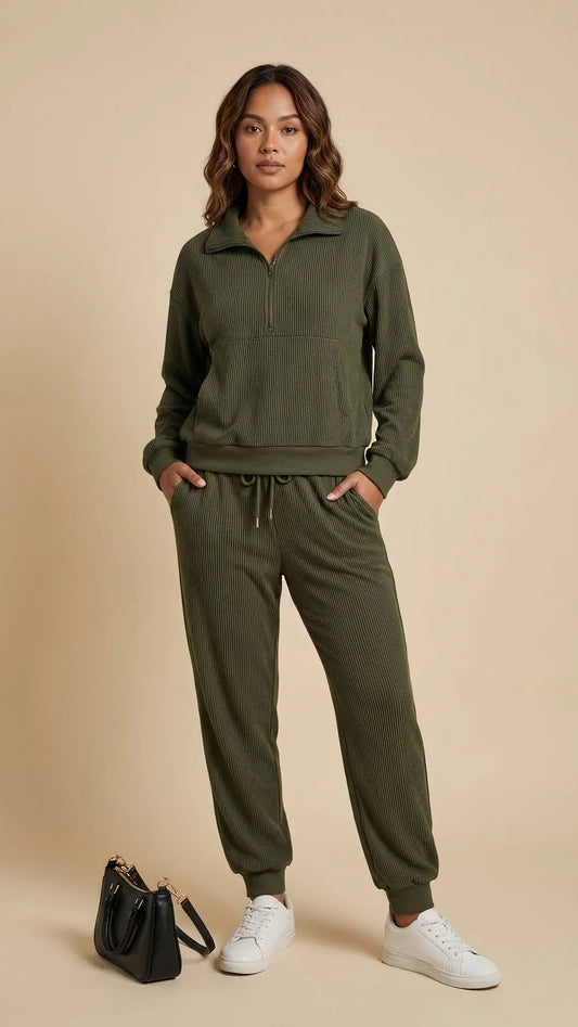 Women's Ribbed Half-Zip Lounge Set