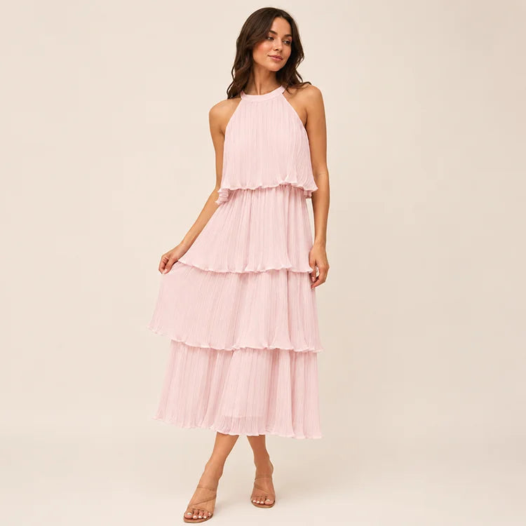 Flattering Halter Tiered Midi Dress