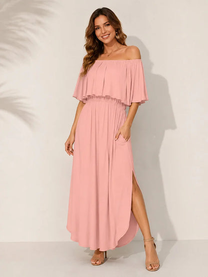 2-Way Off-Shoulder Floral Maxi Dress – Flowy Summer Vacation Dress