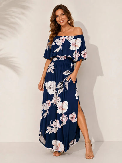 2-Way Off-Shoulder Floral Maxi Dress – Flowy Summer Vacation Dress