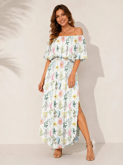 2-Way Off-Shoulder Floral Maxi Dress – Flowy Summer Vacation Dress
