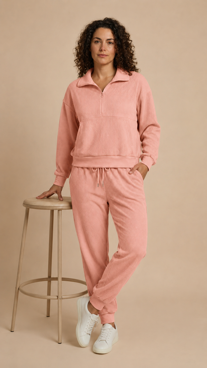 Women's Ribbed Half-Zip Lounge Set