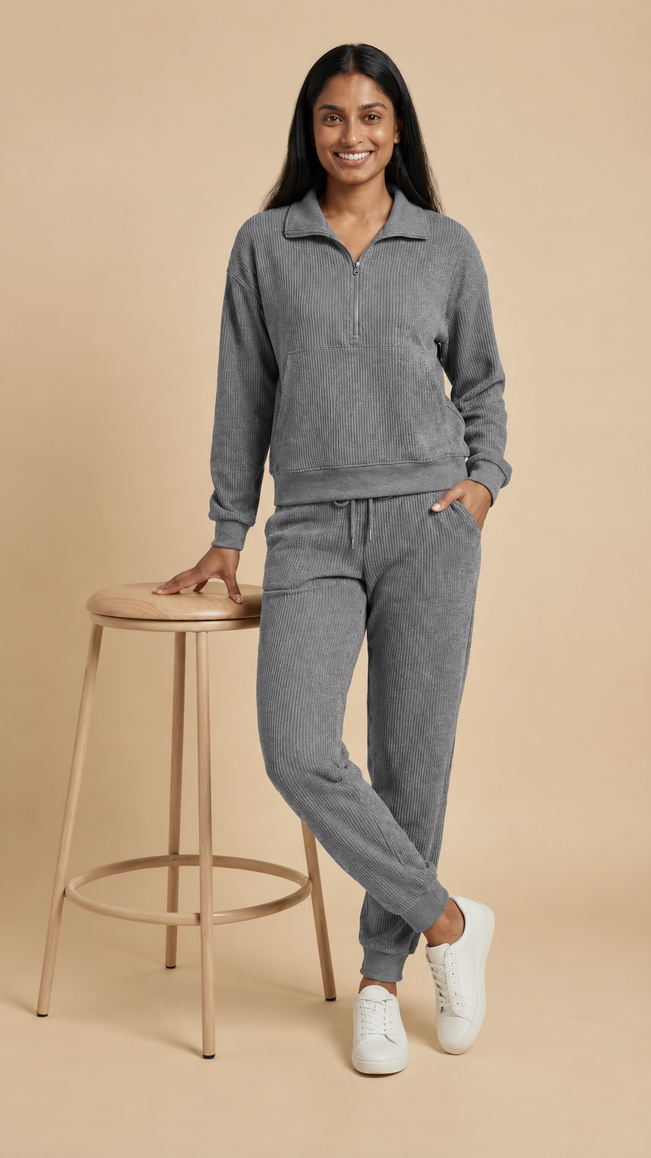 Women's Ribbed Half-Zip Lounge Set