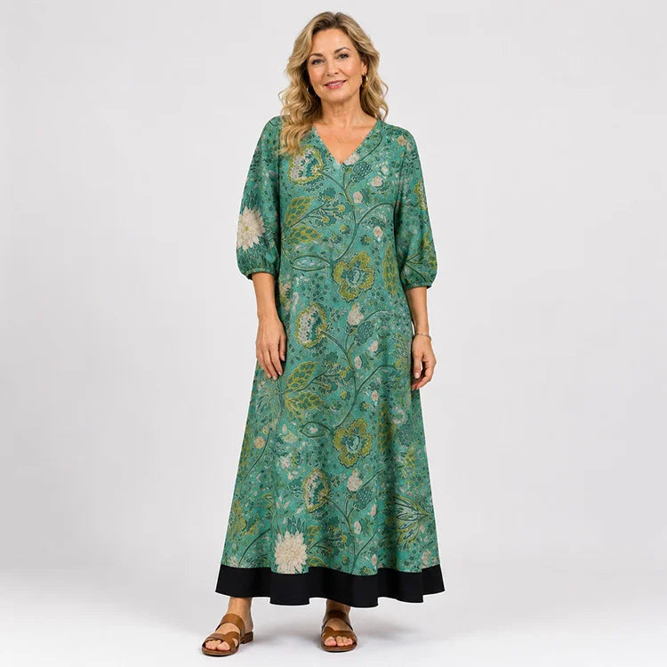 Relaxed V-Neck Floral Maxi Dress