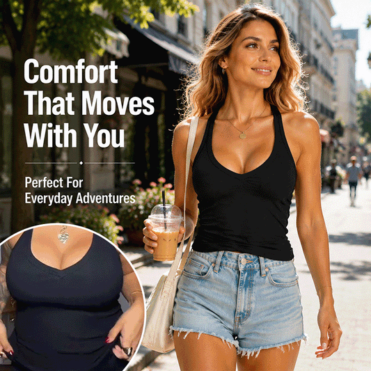 Built-In Bra V-Neck Tank Top – Supportive Summer Camisole