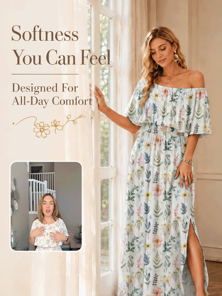 2-Way Off-Shoulder Floral Maxi Dress – Flowy Summer Vacation Dress