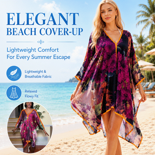 Silky Chiffon Swim Cover-Up – Lightweight Beach Kimono Dress