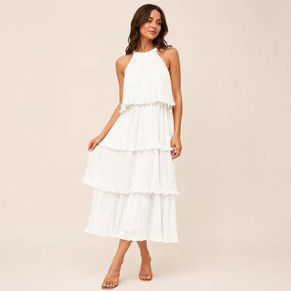 Flattering Halter Tiered Midi Dress