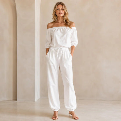 100% Cotton Off-Shoulder Two-Piece Set