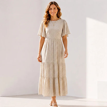 Ultra-Stretch Floral Flutter Sleeve Maxi Dress | S–5XL