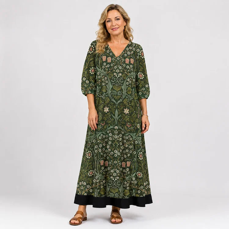 Relaxed V-Neck Floral Maxi Dress