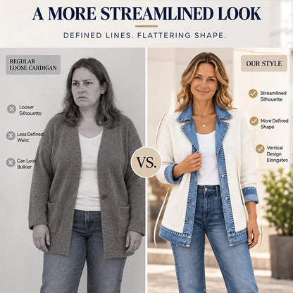 Denim-Trim Knit Cardigan Jacket