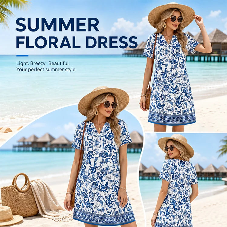 Flattering Stretch V-Neck Summer Dress