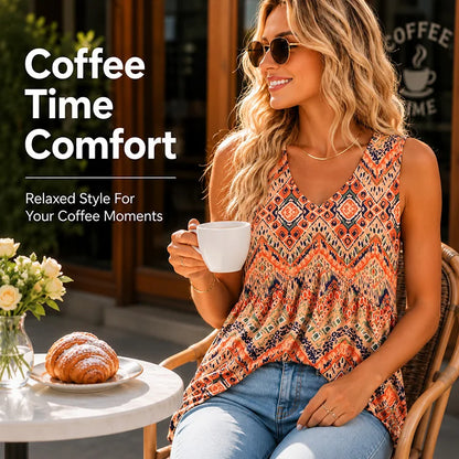 Elegant Sleeveless V-Neck Tunic Top