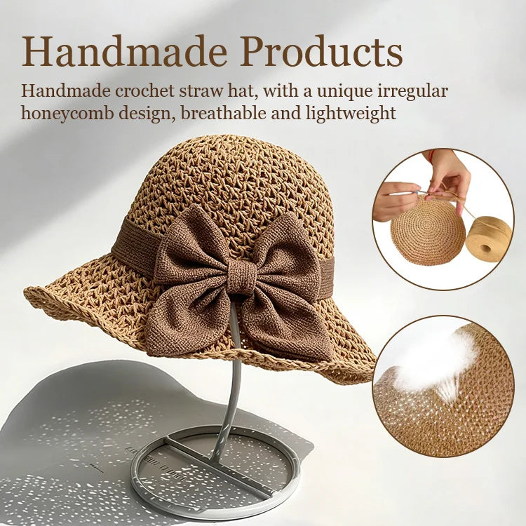 Breathable Handmade Straw Hat with Bow