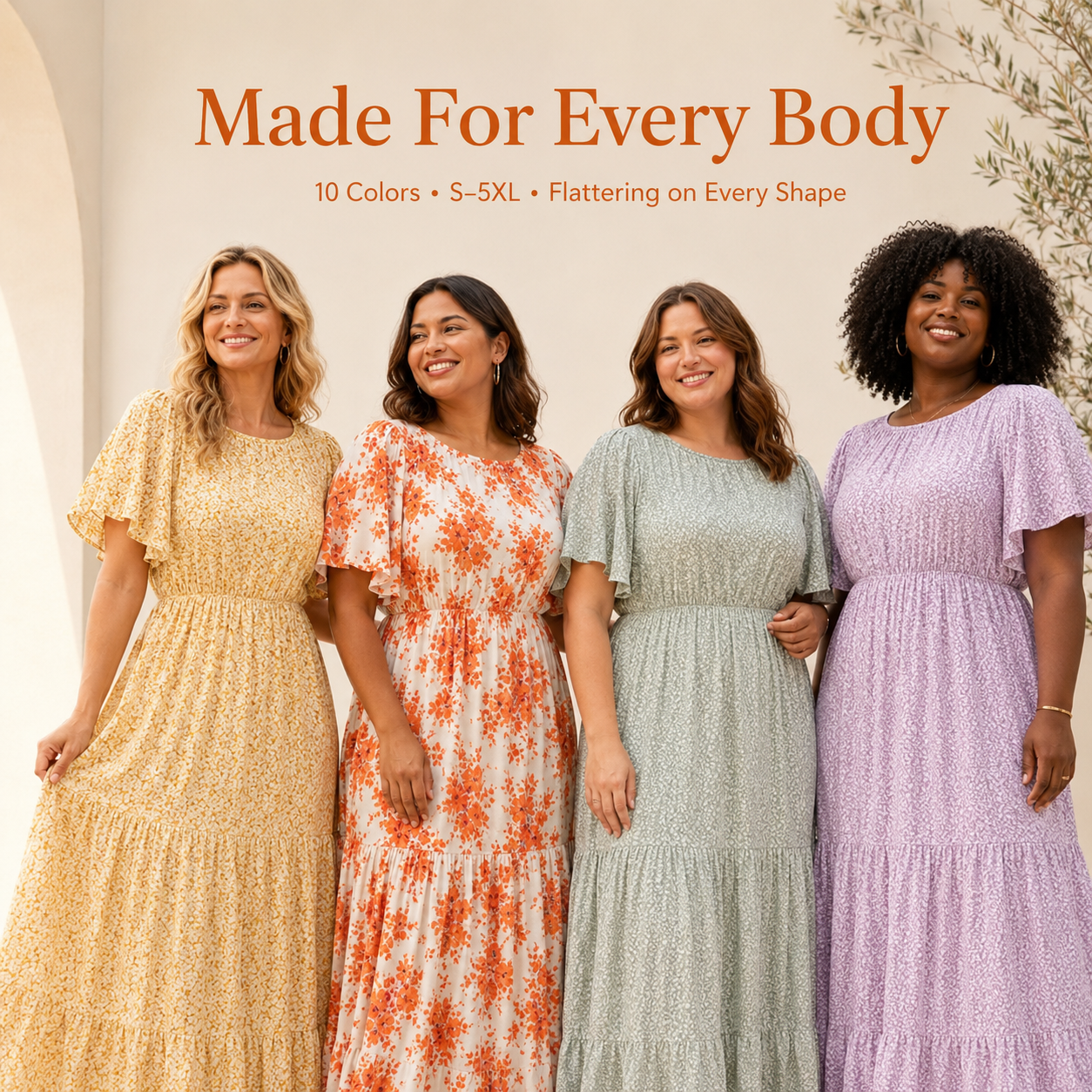 Ultra-Stretch Floral Flutter Sleeve Maxi Dress | S–5XL