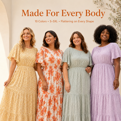 Ultra-Stretch Floral Flutter Sleeve Maxi Dress | S–5XL