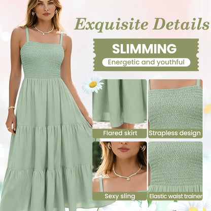 Sleeveless Smocked Bustier Maxi Dress