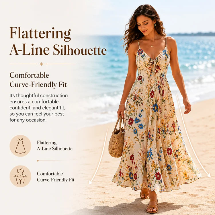 Floral V-Neck A-Line Maxi Dress