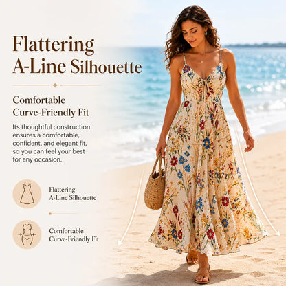 Floral V-Neck A-Line Maxi Dress