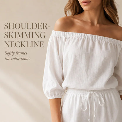 100% Cotton Off-Shoulder Two-Piece Set