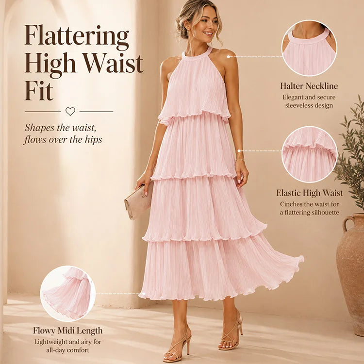 Flattering Halter Tiered Midi Dress