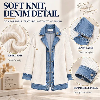 Denim-Trim Knit Cardigan Jacket