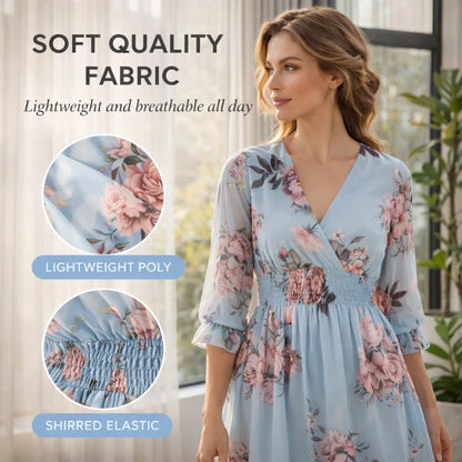 Waist-Cinching Floral Ruffled Dress