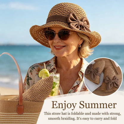 Breathable Handmade Straw Hat with Bow
