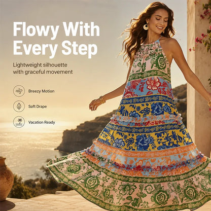 Halter Print Vacation Maxi Dress