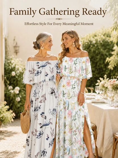 2-Way Off-Shoulder Floral Maxi Dress – Flowy Summer Vacation Dress
