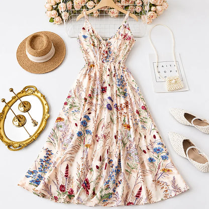 Floral V-Neck A-Line Maxi Dress
