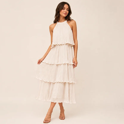 Flattering Halter Tiered Midi Dress
