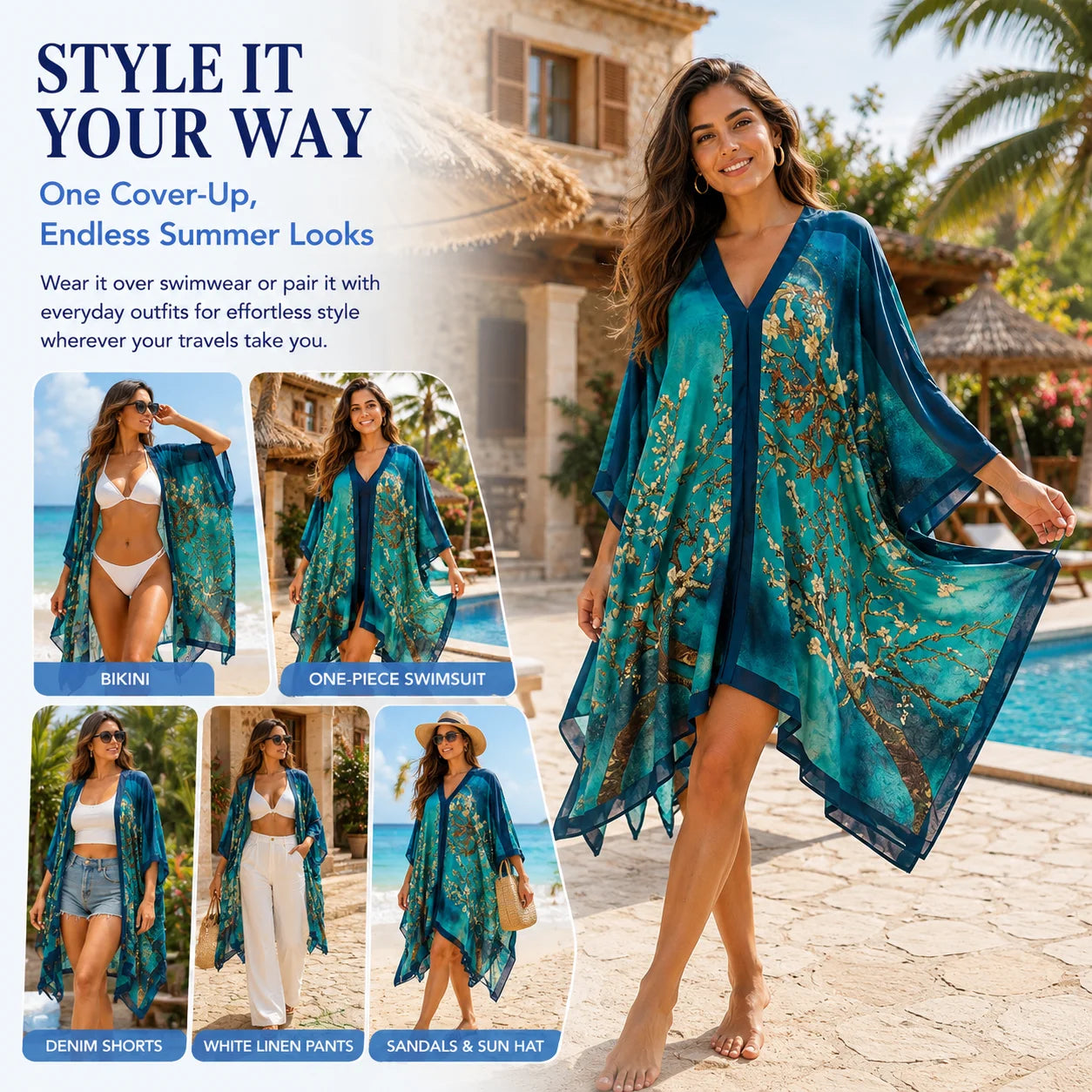 Silky Chiffon Swim Cover-Up – Lightweight Beach Kimono Dress