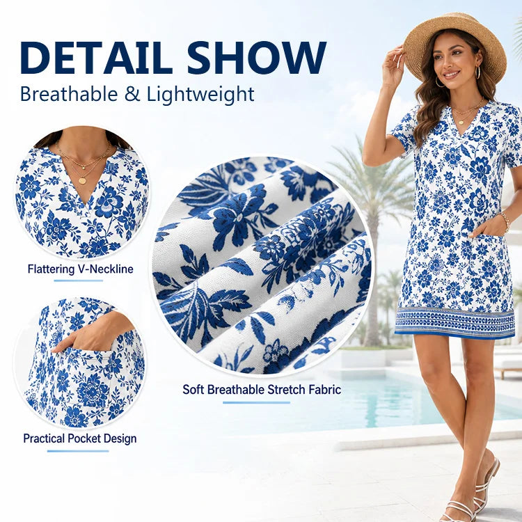 Flattering Stretch V-Neck Summer Dress
