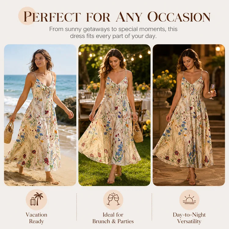 Floral V-Neck A-Line Maxi Dress