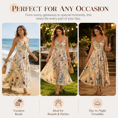 Floral V-Neck A-Line Maxi Dress