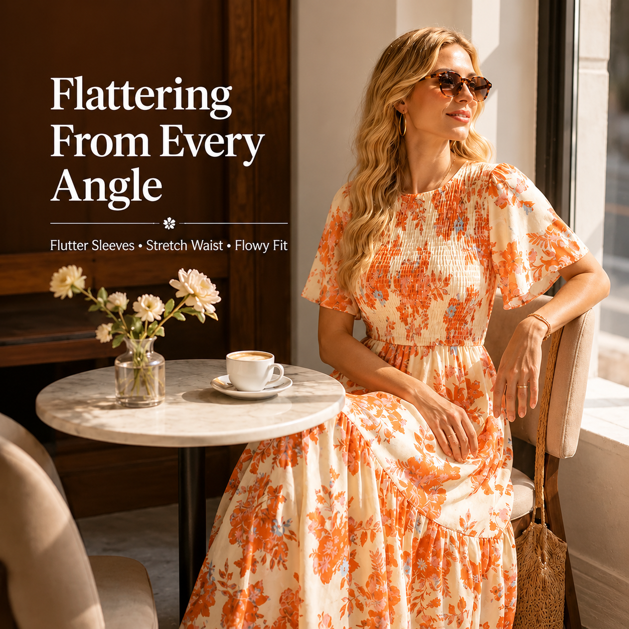 Ultra-Stretch Floral Flutter Sleeve Maxi Dress | S–5XL