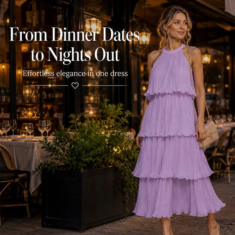 Flattering Halter Tiered Midi Dress