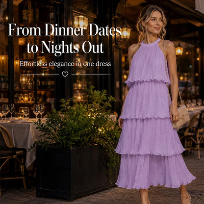 Flattering Halter Tiered Midi Dress