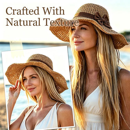 Breathable Handmade Straw Hat with Bow