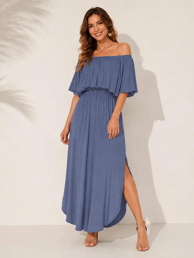 2-Way Off-Shoulder Floral Maxi Dress – Flowy Summer Vacation Dress
