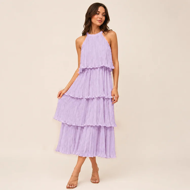Flattering Halter Tiered Midi Dress
