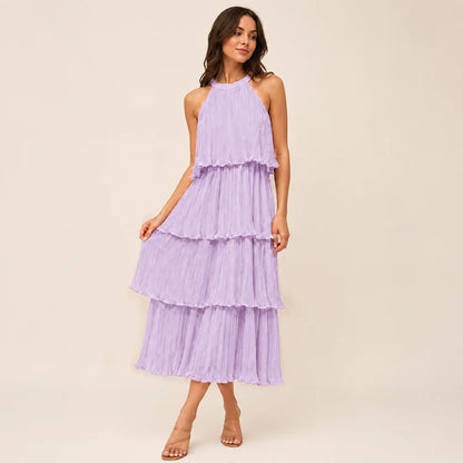 Flattering Halter Tiered Midi Dress