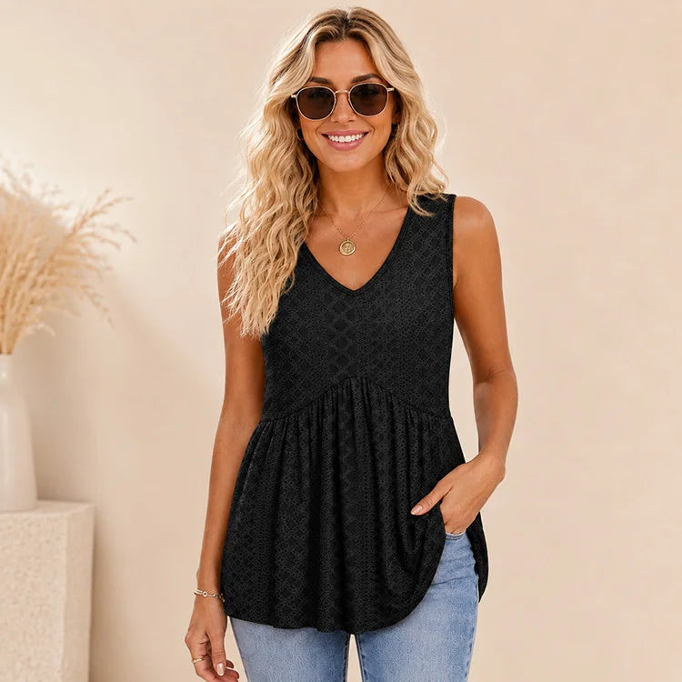 Elegant Sleeveless V-Neck Tunic Top