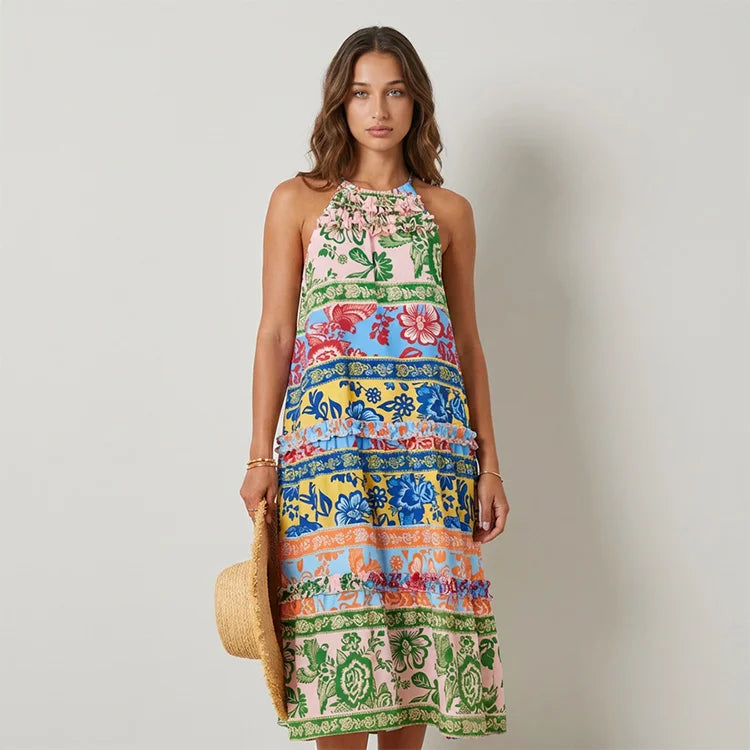 Halter Print Vacation Maxi Dress