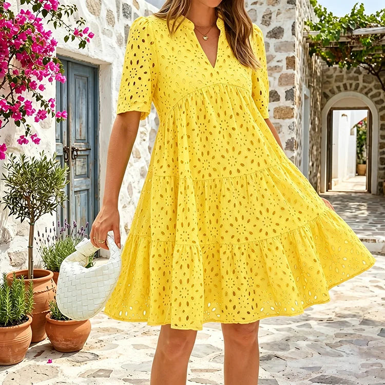 Hollow Embroidery Summer A-Line Dress