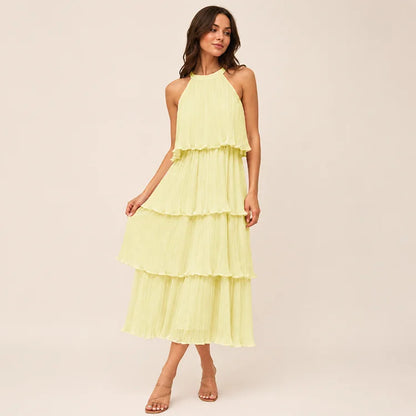 Flattering Halter Tiered Midi Dress
